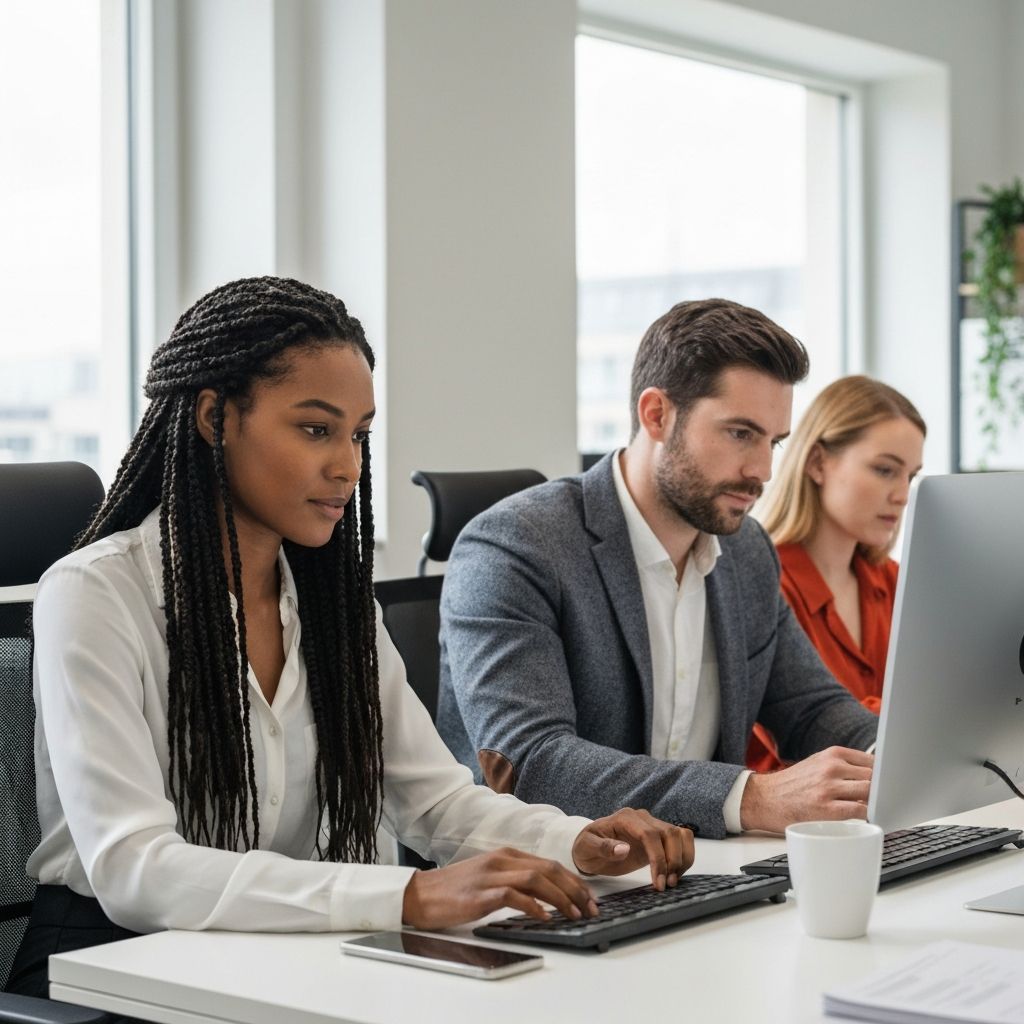 Team von Fachleuten im modernen Münchener Coworking-Space, Wellness-Arbeitsumgebung